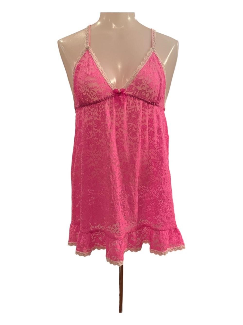 Victoria's Secret Hot Pink Lace Babydoll Chemise with Cream Trim size L